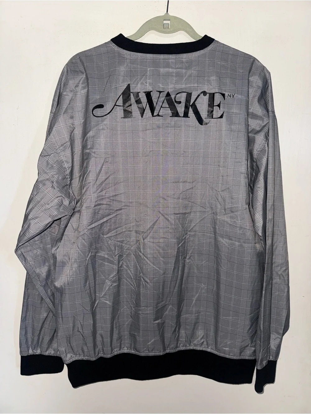 Awake Gray Plaid Crewneck with Black Rib Trim
